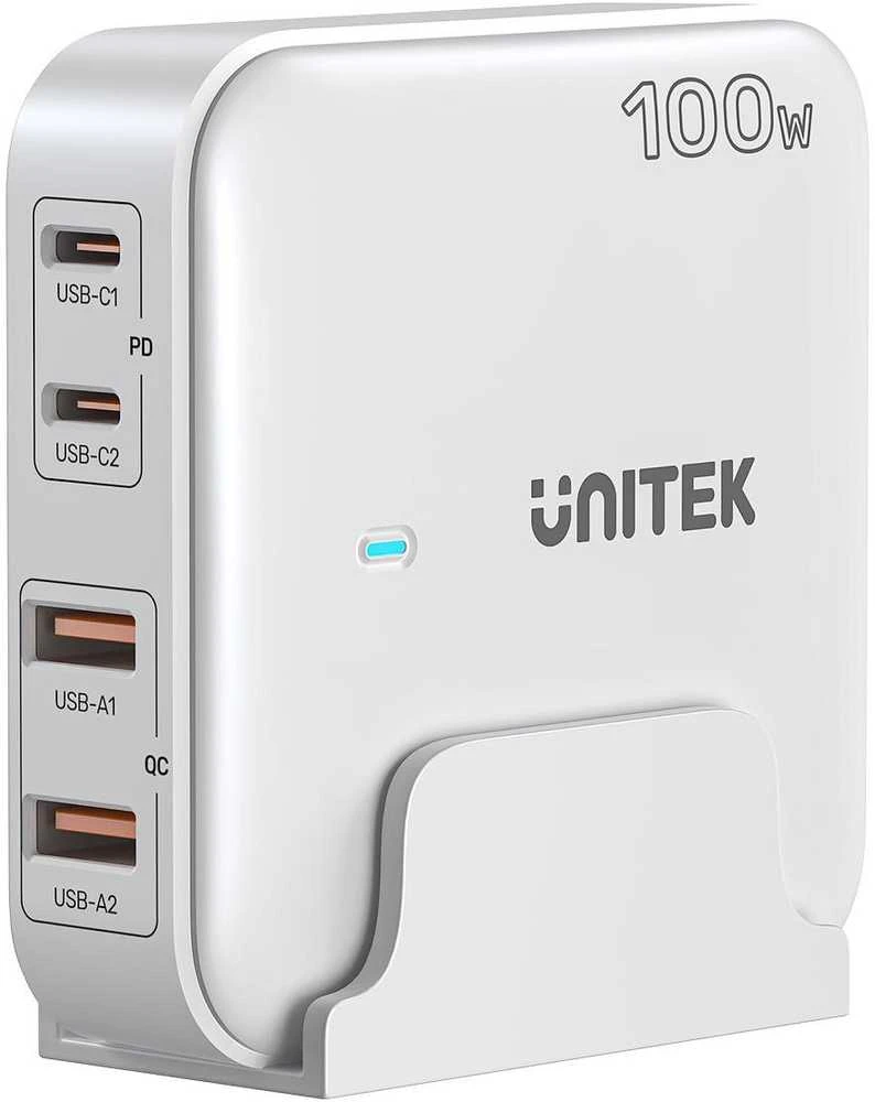 GaN tinklo įkroviklis - Unitek P1229AWH01-EU | 100 W 2x USB-C 2x USB-A