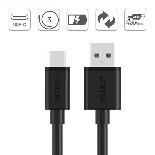 UNITEK kabelis USB-A 2.0 – USB-C 3m C14068BK