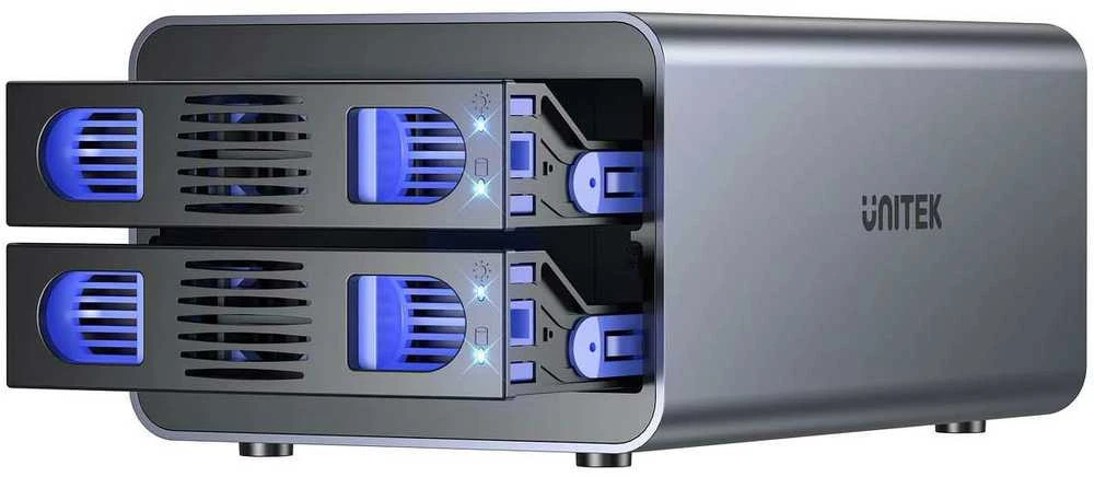 „Unitek“ RAID korpusas SATA diskams 2,5"/3,5" 4 režimai 40 TB USB C 10 Gb/s