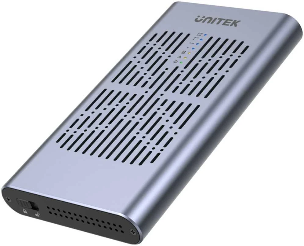 UNITEK SolidForce USB-C į PCIe / NVMe M.2 SSD 10 Gbps dviejų skyrių korpusas su neprisijungus veikiančiu klonu S1206A