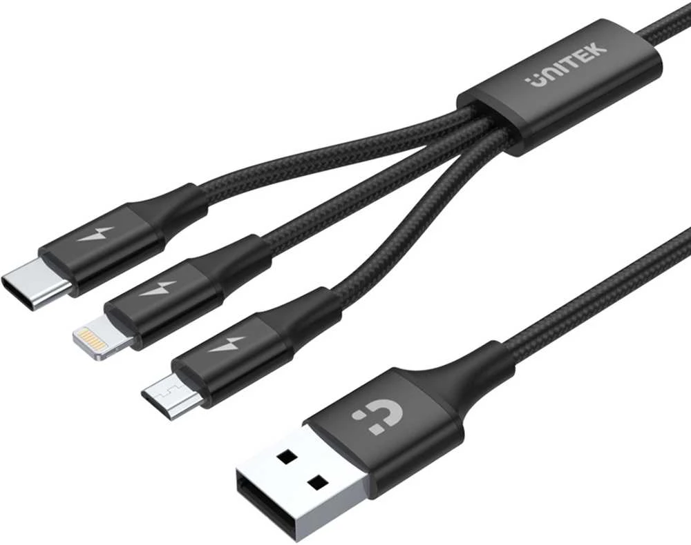 UNITEK kabelis USB 3in1 Juodas microUSB USB-C apšvietimas C14049BK