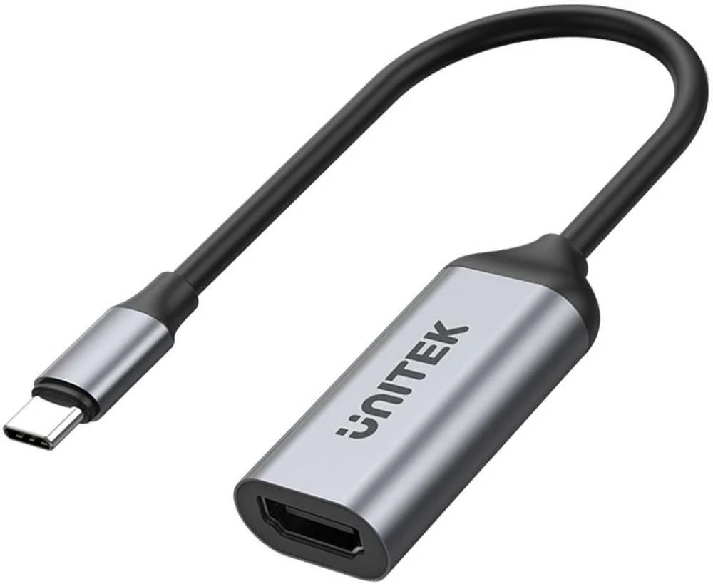 USB-C į HDMI adapteris Unitek, sidabrinis korpusas su laidu