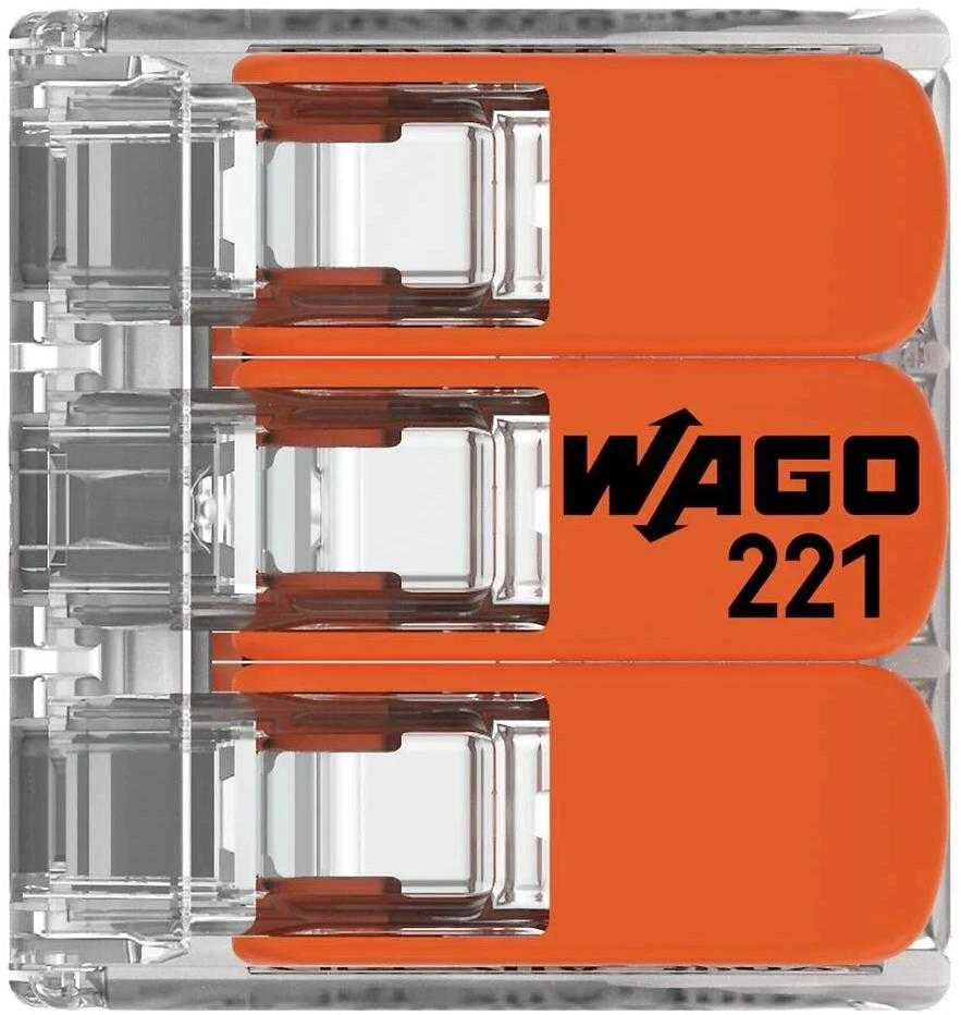 Laidų jungtis - 3 laidams - nuo 12AWG iki 24AWG - skaidrus korpusas - WAGO