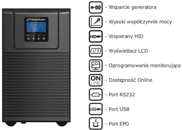 POWERWALK VFI 3000 TG Power Walker UPS On-Line 3000VA, 4x IEC, USB/RS-232, Tower, EPO, LCD