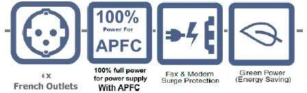 POWERWALK VFD 600 APFC FR Power Walker UPS budėjimo / neprisijungus 600VA 4x FR C10 (10A) + 2x FR C10 OUT (Listwa)