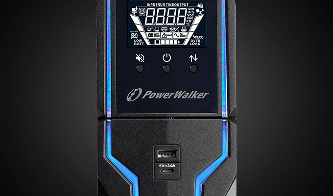 Power Walker POWERWALKER žaidimų UPS Line-Interactive VI 1000 GXB FR 4x FR lizdai / USB / LCD / 2x USB įkroviklis / RGB Lightning