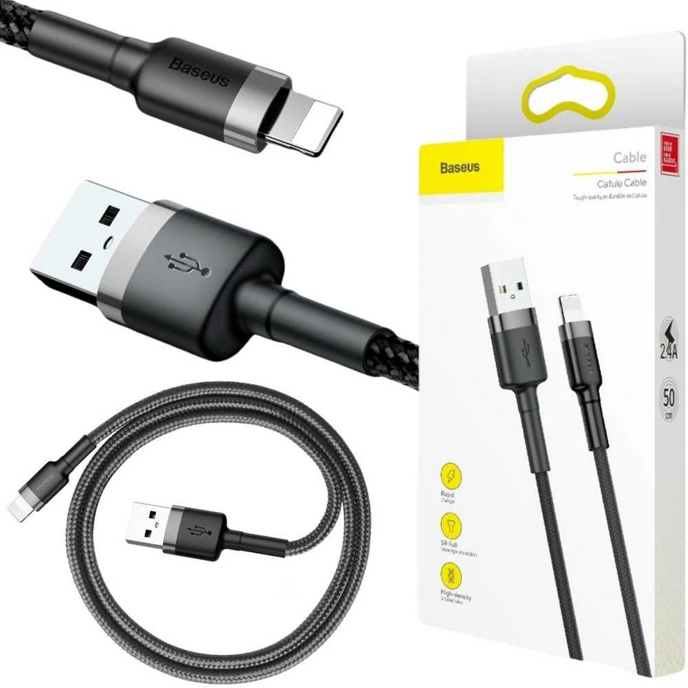 Baseus Cafule USB Lightning kabelis 2.4A 0.5m - Pilkas / Juodas