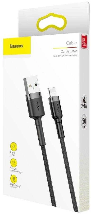 Baseus Cafule USB Lightning kabelis 2.4A 0.5m - Pilkas / Juodas