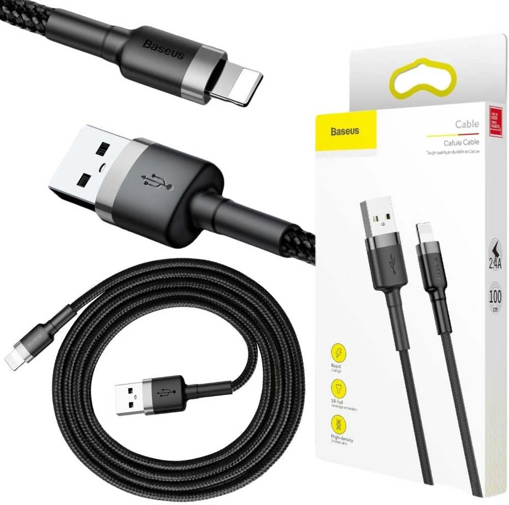 Baseus Cafule USB Lightning kabelis 2.4A 1m - Pilkas / Juodas