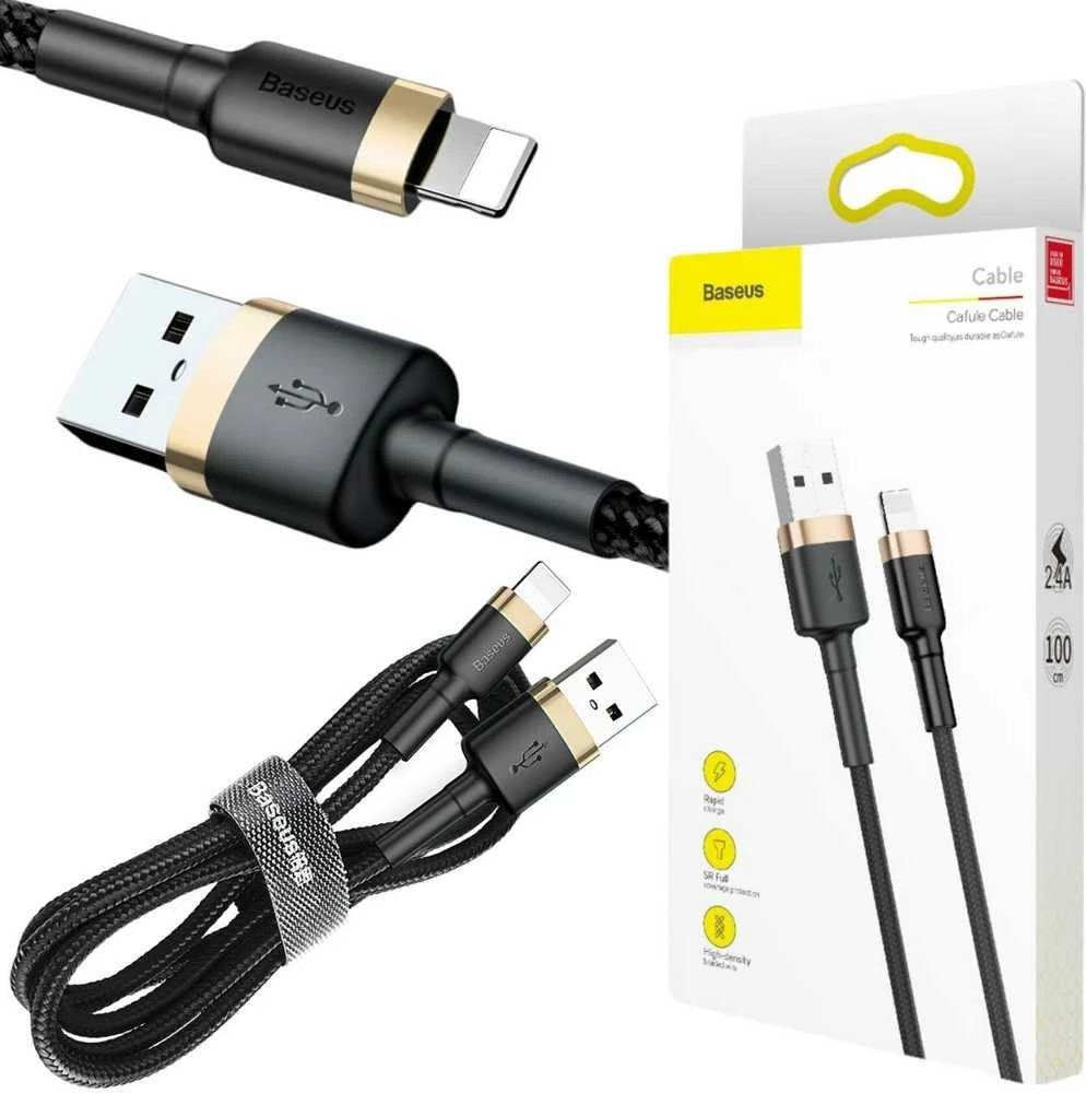 Baseus Cafule Lightning kabelis 2.4A 1m - Auksinis / Juodas