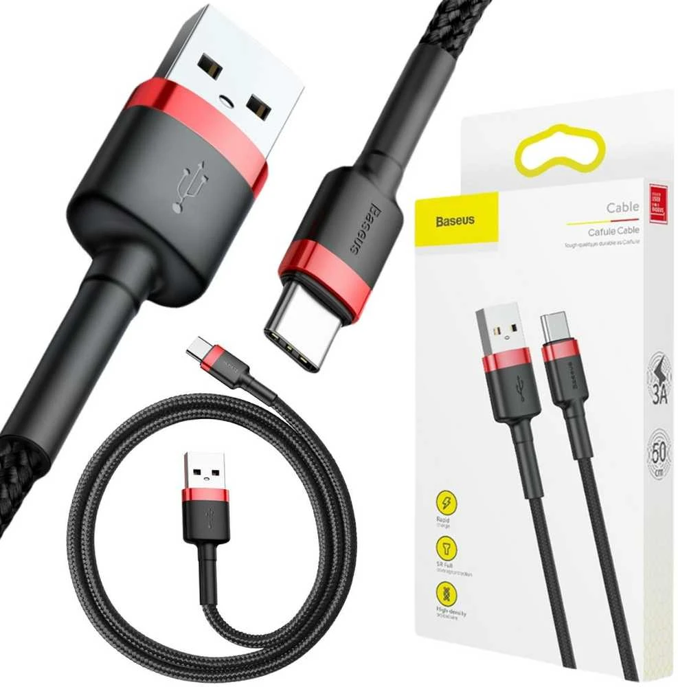 Baseus Cafule kabelis USB-C 3A 0.5m - Juodas / Raudonas