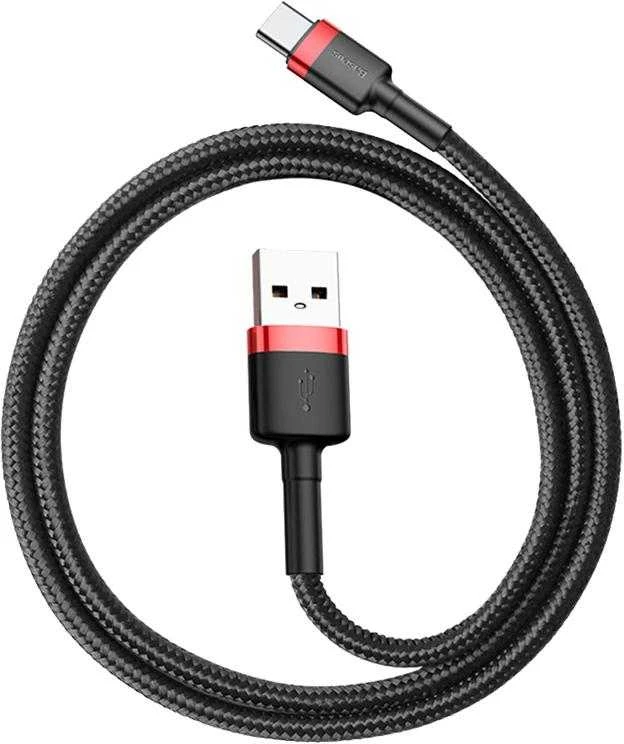 Kabelis Baseus USB2.0 A kištukas - USB C kištukas 1 m, QC3.0 su nailoniniu šarvu , raudonas/juodas