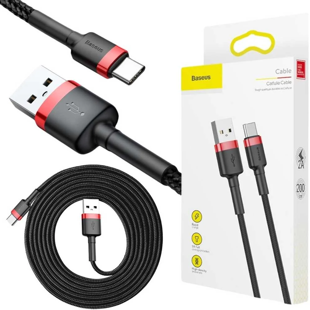 Baseus Cafule kabelis USB-C 2A 2m - Raudonas / Juodas