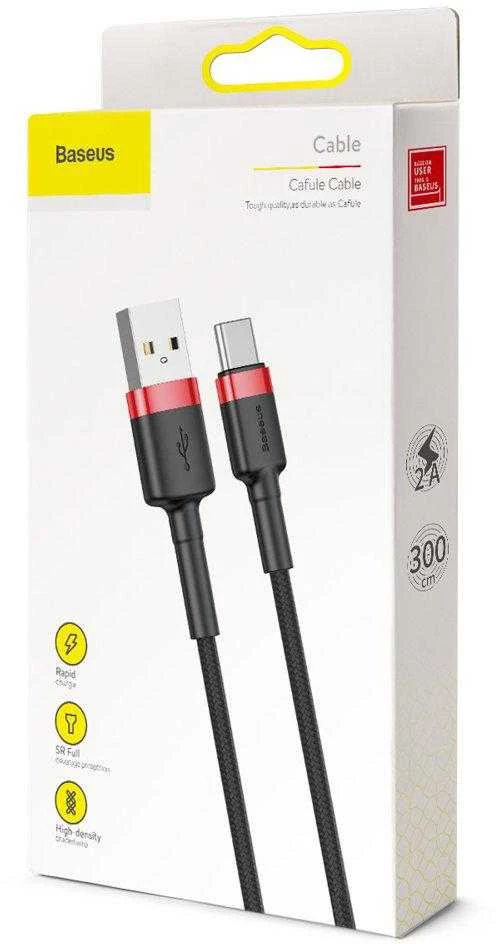 Baseus Cafule USB-C kabelius 2A 3m - Juodas / Raudonas