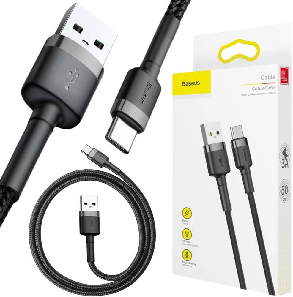 Baseus Cafule kabelis USB-C 3A 0.5m - Pilkas / Juodas