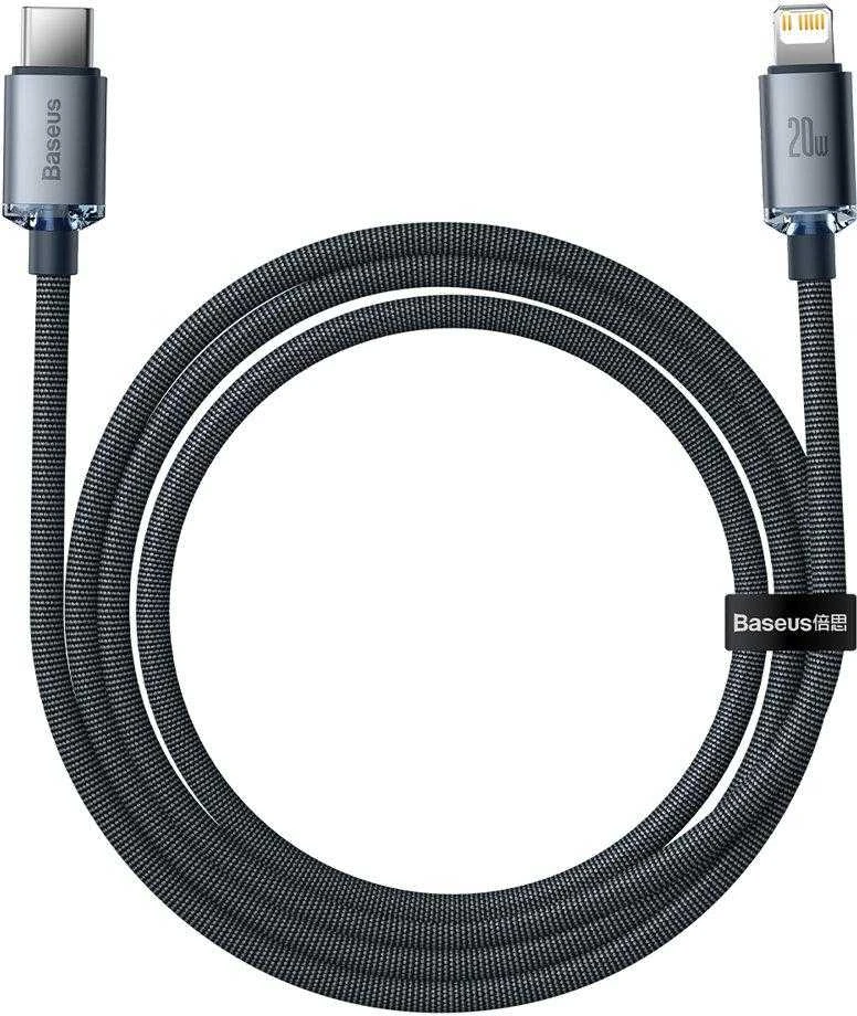 Baseus Crystal Shine USB-C į Lightning jungties laidas, 20W, PD, 2m juodos spalvos