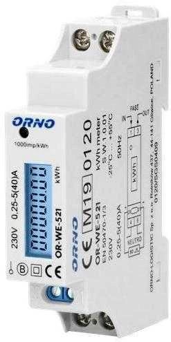 ORNO 1 fazių elektros skaitiklis, 40A, MID, impulsų išvestis, apšvietimas, 1 modulis