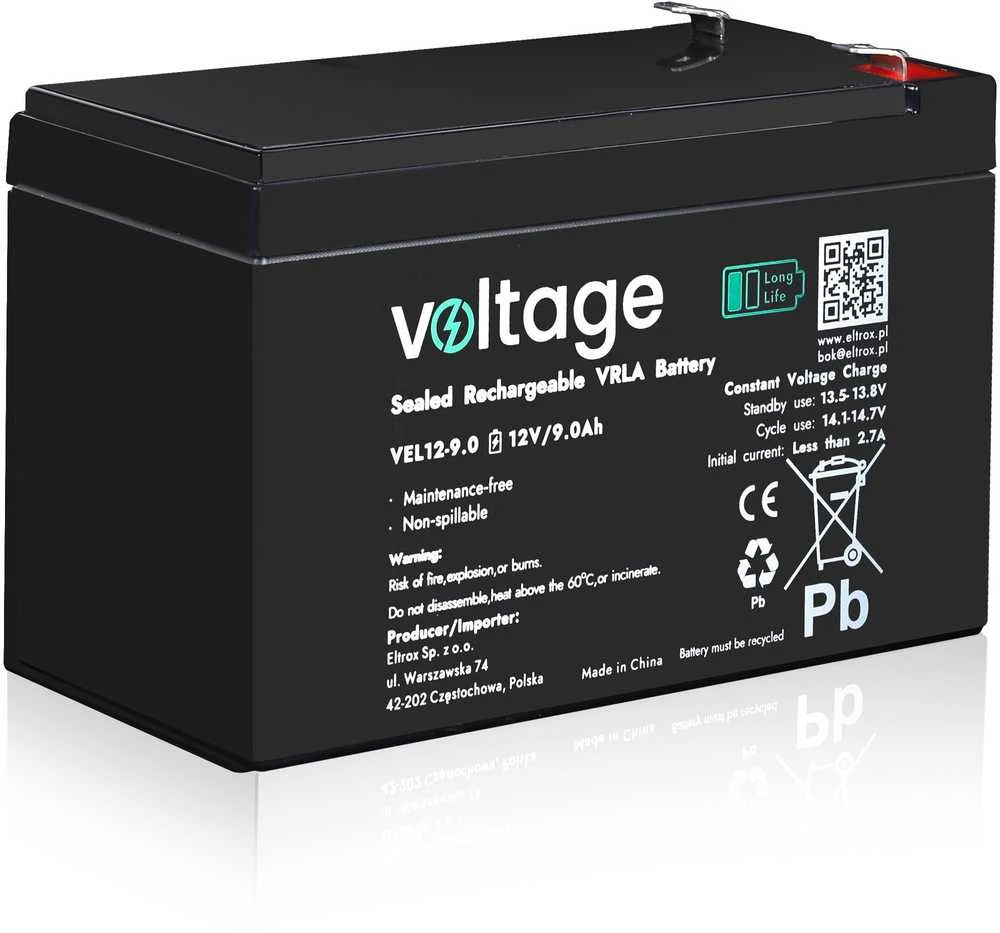 VOLTAGE AGM akumuliatorius 667 vnt., ilgaamžis, 12 V, 9 Ah, VEL12-9.0 (tarnavimo laikas 15 metų)