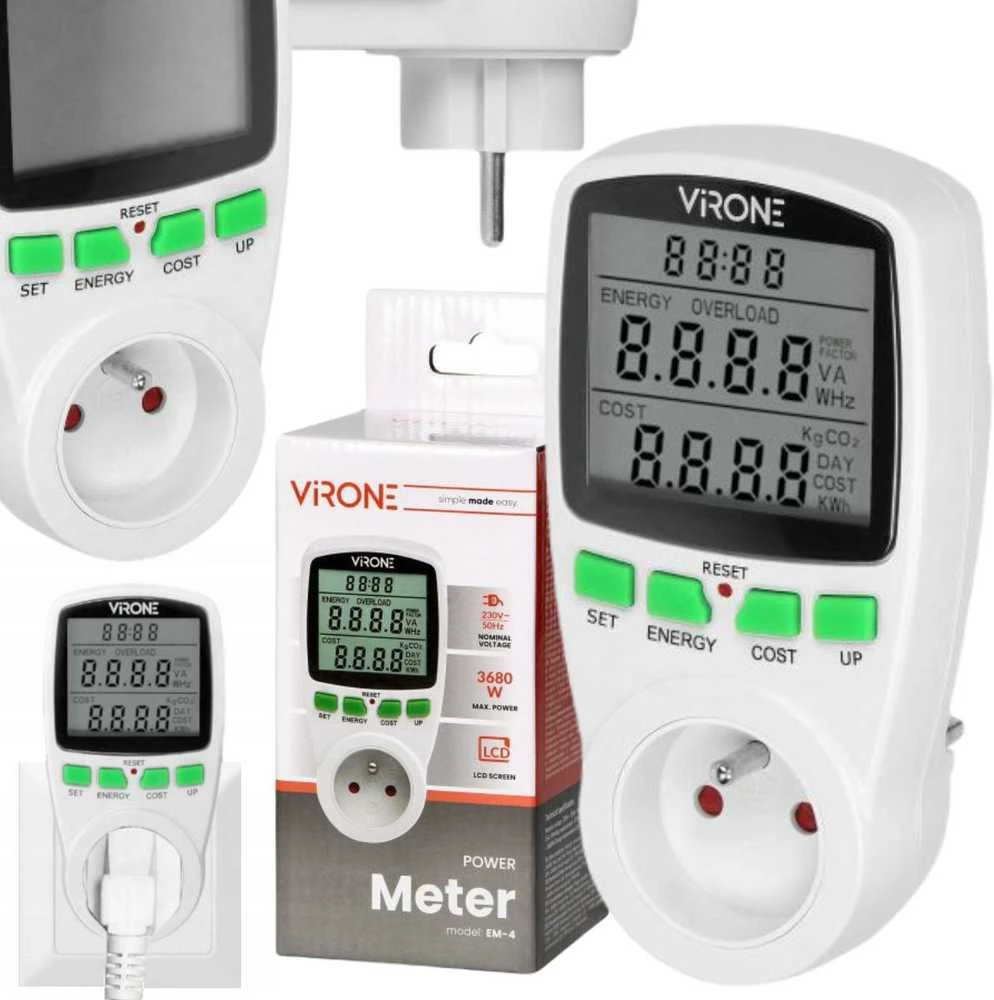 Virone Orno Vieno tarifo vatmetras, energijos skaičiuoklė su LCD ekranu, vieno tarifo, įmontuota baterija