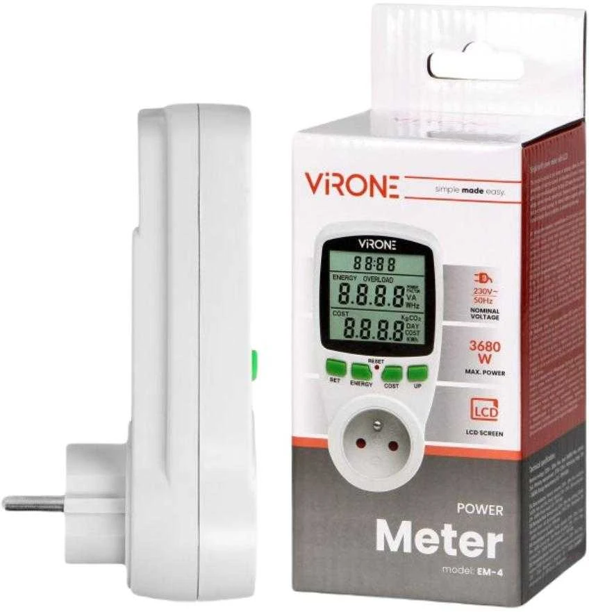 Virone Orno Vieno tarifo vatmetras, energijos skaičiuoklė su LCD ekranu, vieno tarifo, įmontuota baterija