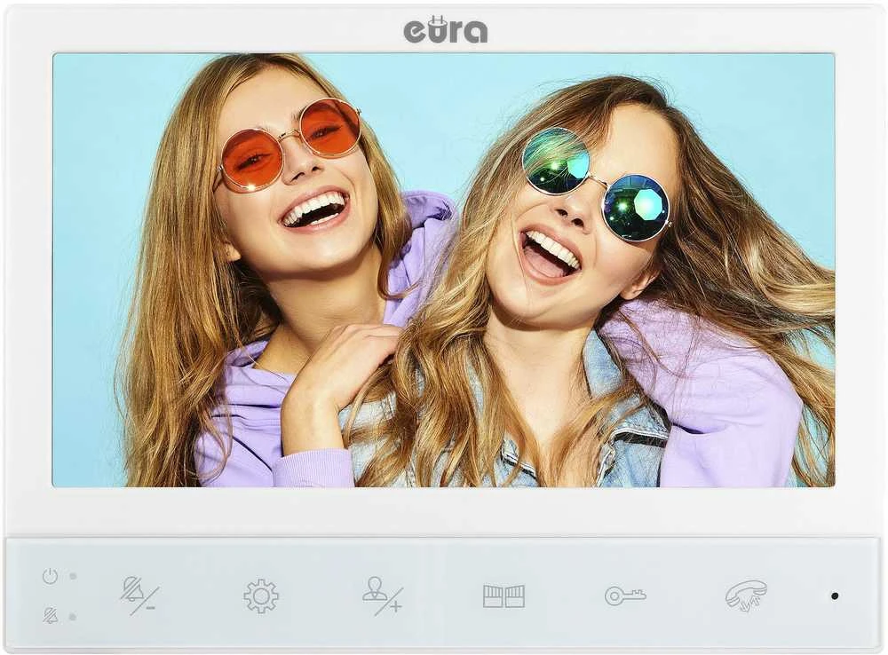 Eura Video domofonas EURA VDP-80C5 - dviejų šeimų, baltas, 2x LCD 7'', FHD, 2 įėjimų palaikymas, 1080p kamera, RFID skaitytuvas, montuojamas ant paviršiaus