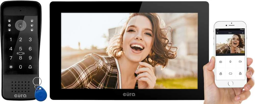 VAIZDO TELEFONDOTYNIS EURA VDP-86A3 – 10 colių monitorius, juodas, TUYA