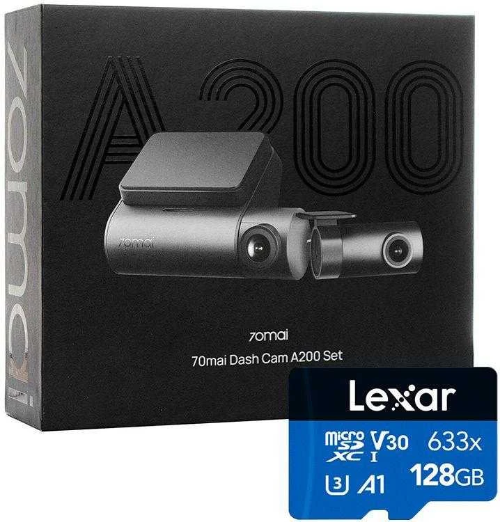 70Mai vaizdo registratorius A200 + RC11 galinio vaizdo kamera + 128 GB „Lexar“ kortelė