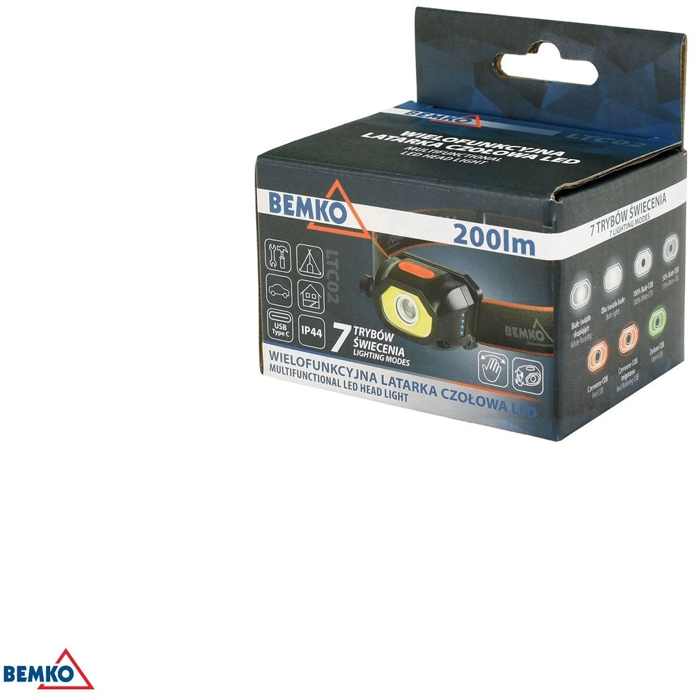 WIELOFUNKCYJNA LATARKA CZOŁOWA LED BEMKO AKUMULATOROWA 6500K 1200mAh IP44