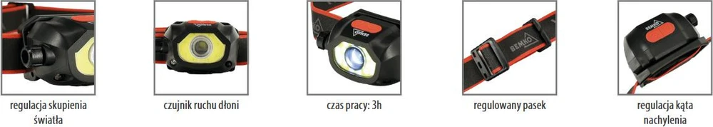 WIELOFUNKCYJNA LATARKA CZOŁOWA LED BEMKO AKUMULATOROWA 6500K 1200mAh IP44