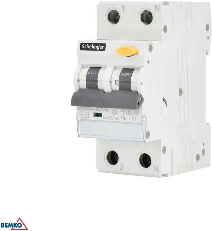 „Bemko“ RCBO 2P B 25A 30mA diferencialinis automatinis jungiklis, AC, Schelinger A08-GVL-AC-B25