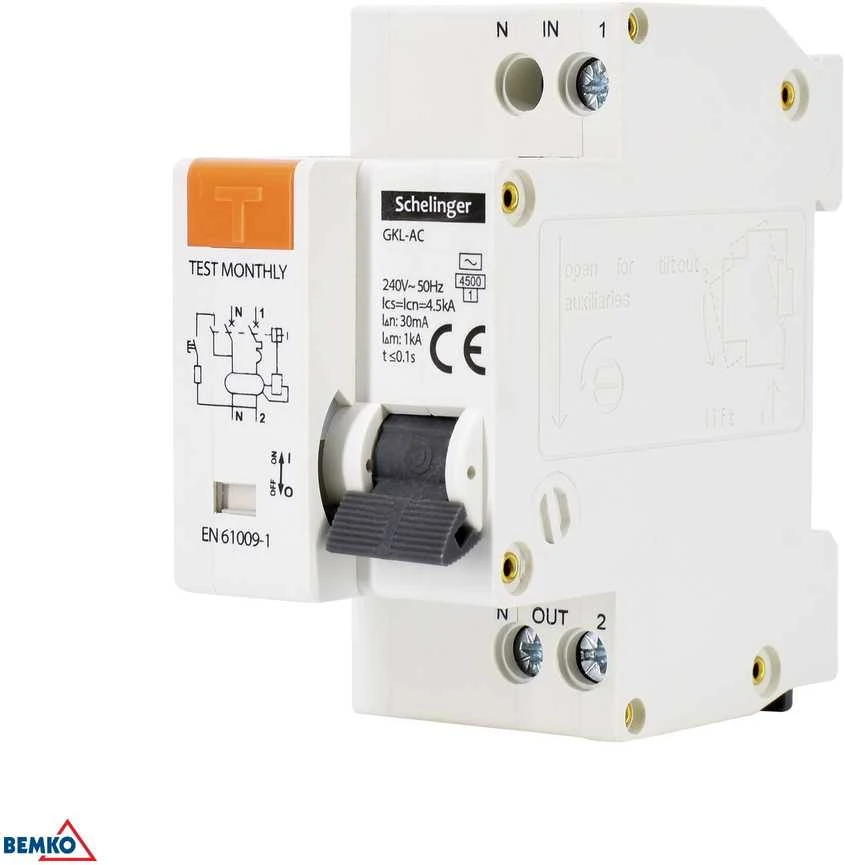 „Bemko“ RCBO 2P B 25A 30mA diferencialinis automatinis jungiklis, AC, Schelinger A08-GVL-AC-B25