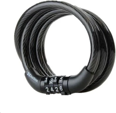 Master Lock MASTERLOCK Susisukanti trosinė dviračio spyna su vinilo apvalkalu ir 4 skaitmenų užraktu, juoda (Dydis: Mėlyna)