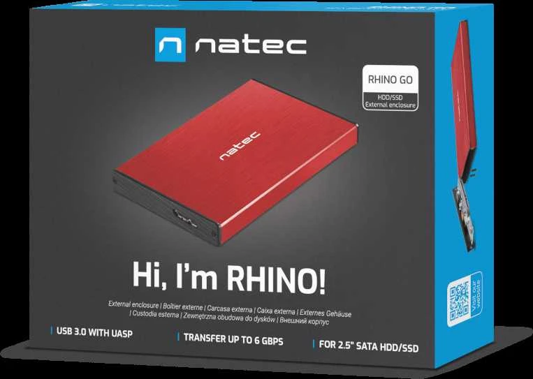 NATEC NKZ-1279 išorinis korpusas RHINO GO skirtas 2,5" SATA USB 3.0 Raudona