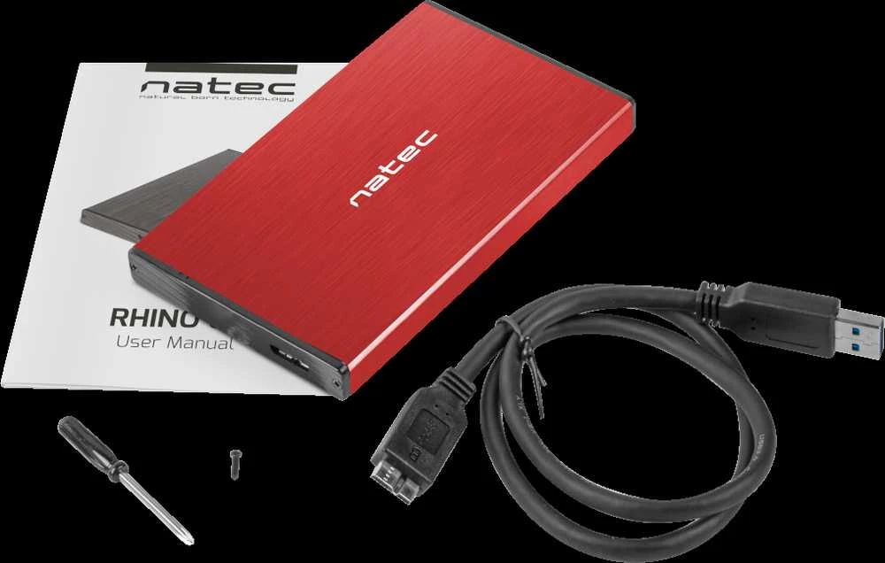 NATEC NKZ-1279 išorinis korpusas RHINO GO skirtas 2,5" SATA USB 3.0 Raudona