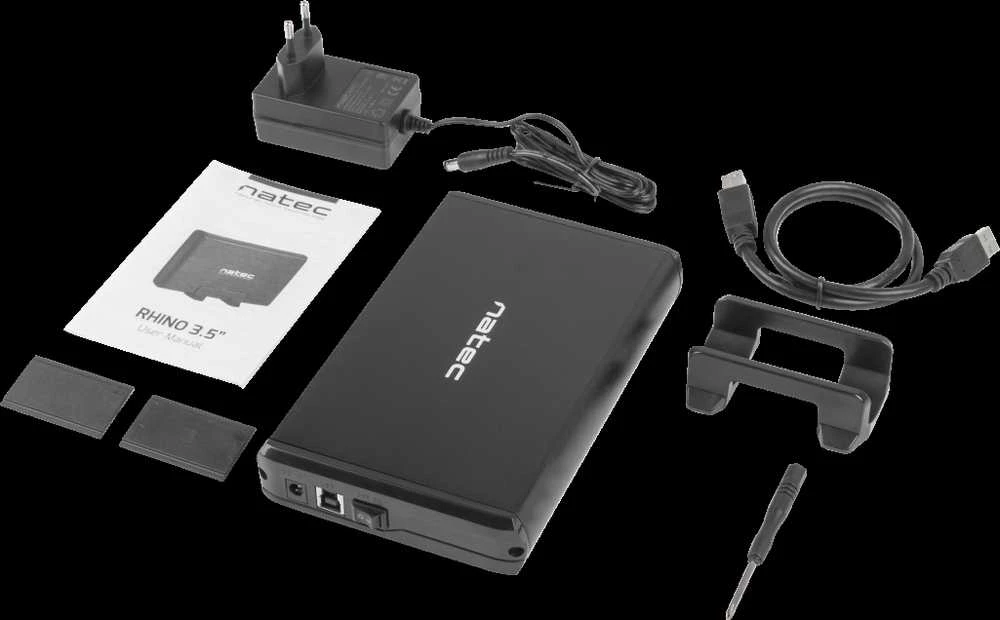 Kietasis diskas NATEC NKZ-0448 RHINO išorinis USB 3.0 korpusas skirtas 3,5 colio SATA HDD juodas aliuminis