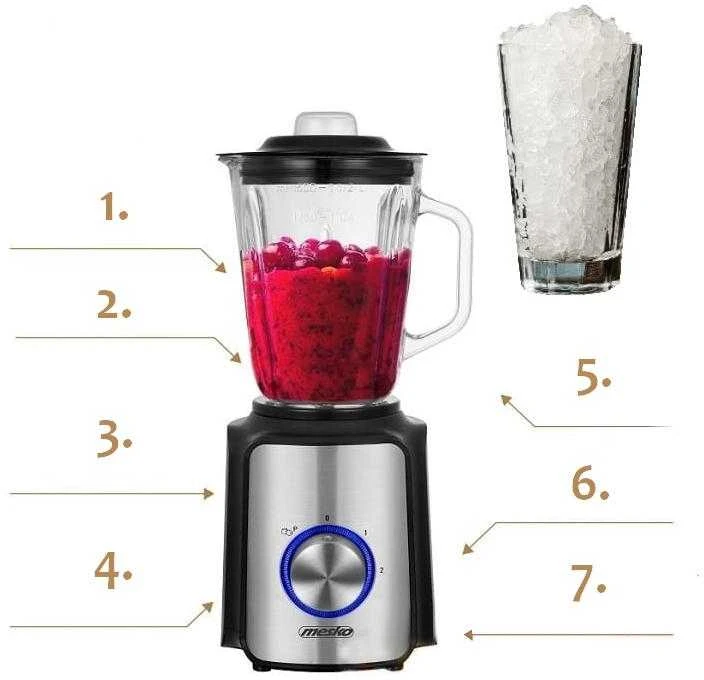 Adler Mesko | Maišytuvas | MS 4080 | Tabletop | 600 W | Jar material Glass | Jar capacity 1.5 L | Ice crushing | Juodas/Sidabrinis