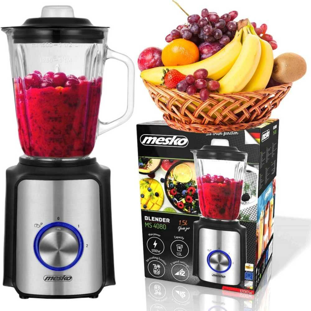 Adler Mesko | Maišytuvas | MS 4080 | Tabletop | 600 W | Jar material Glass | Jar capacity 1.5 L | Ice crushing | Juodas/Sidabrinis