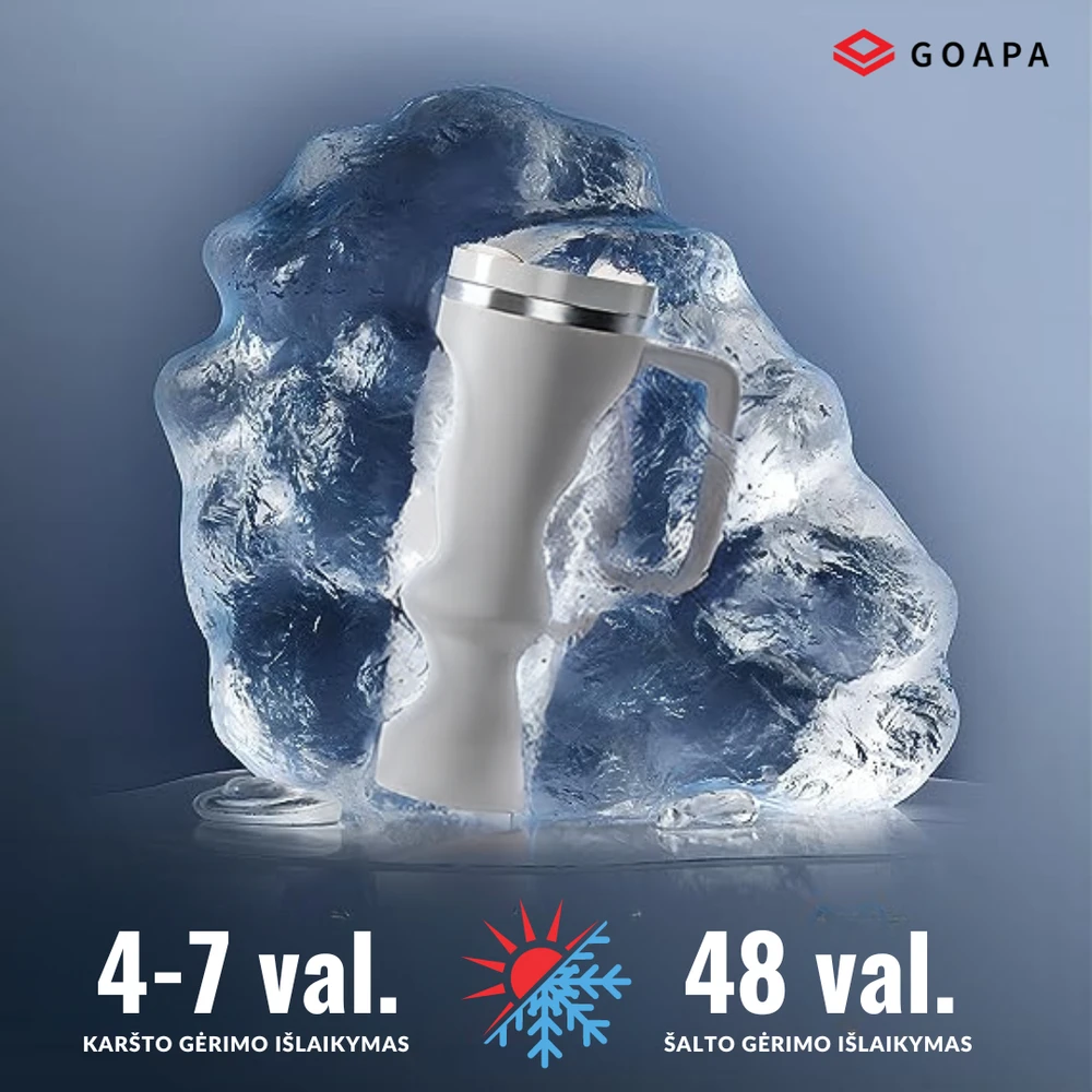 Goapa Metalinė daugiafunkcinė termo gertuvė su rankena ir šiaudeliu KREMINĖ