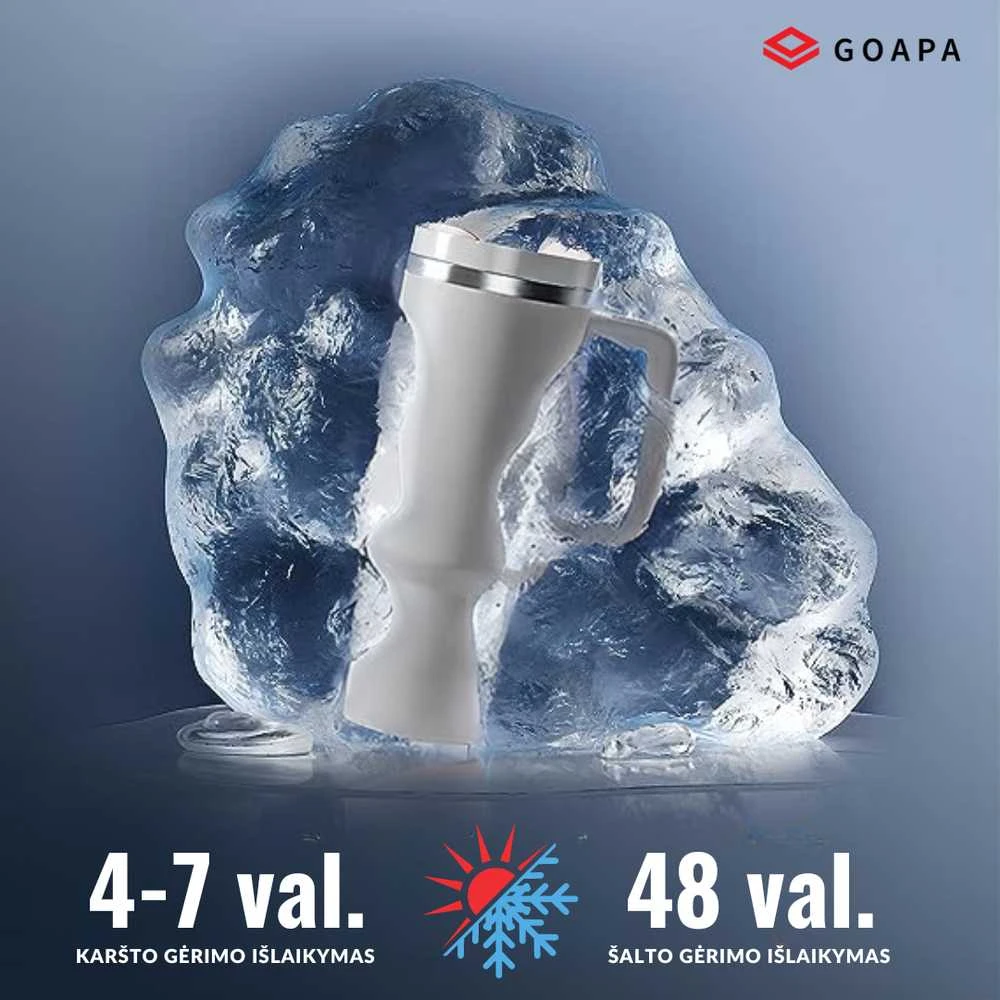 Goapa Metalinė daugiafunkcinė termo gertuvė su rankena ir šiaudeliu KREMINĖ