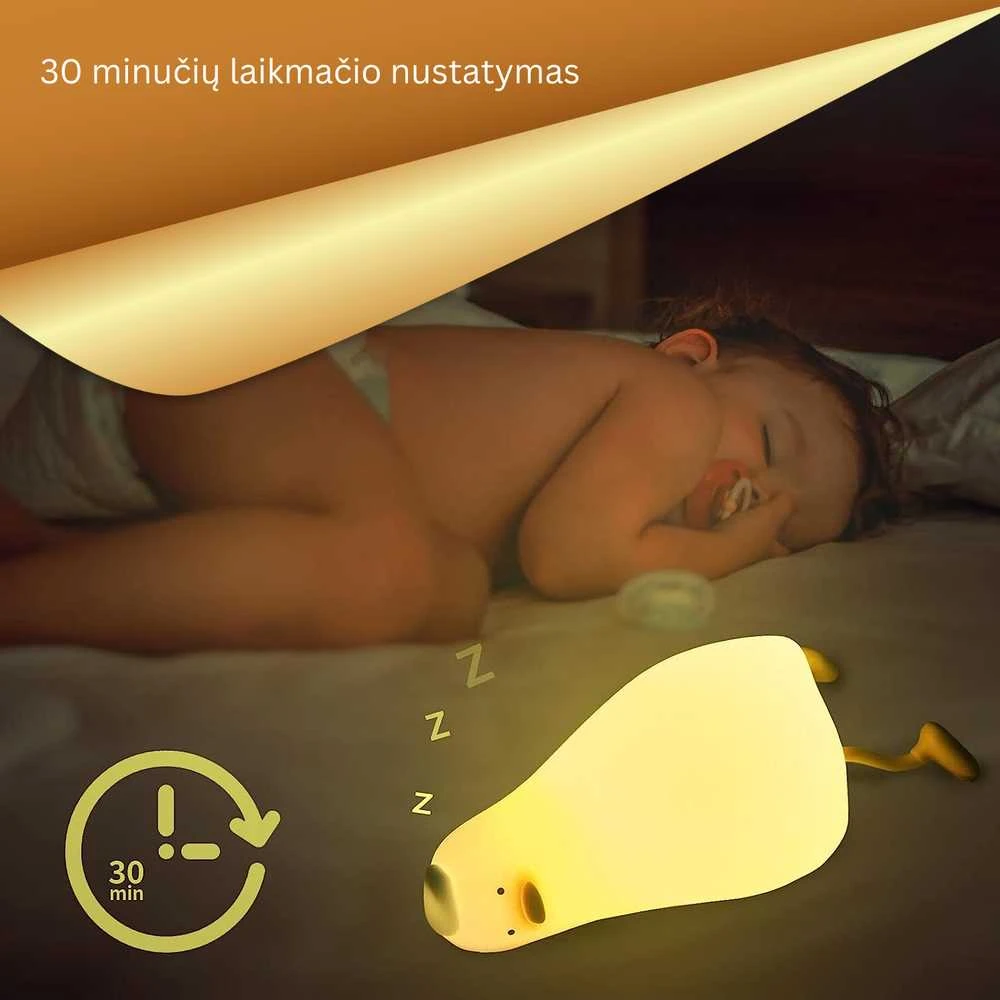 Goapa Naktinė vaikiška lempa - silikoninė gulinti antis