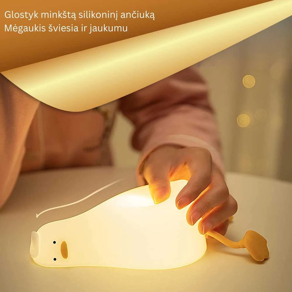 Goapa Naktinė vaikiška lempa - silikoninė gulinti antis