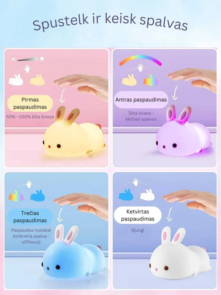 Goapa Naktinė vaikiška lempa su pulteliu - silikonis zuikis