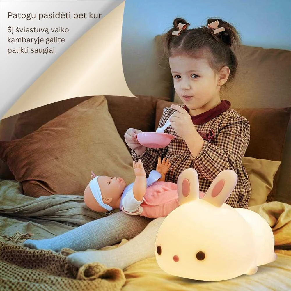 Goapa Naktinė vaikiška lempa su pulteliu - silikonis zuikis
