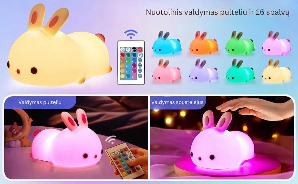 Goapa Naktinė vaikiška lempa su pulteliu - silikonis zuikis