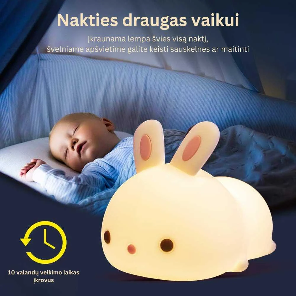 Goapa Naktinė vaikiška lempa su pulteliu - silikonis zuikis