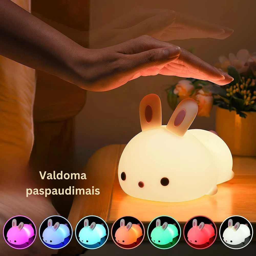 Goapa Naktinė vaikiška lempa su pulteliu - silikonis zuikis