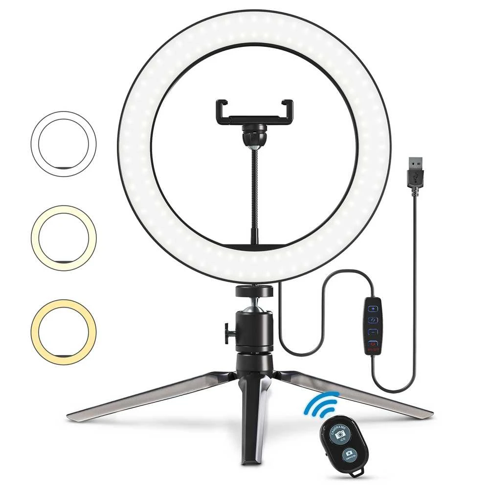 Goapa Žiedinė LED lempa Led Ring light su trikoju stovu, telefono laikikliu ir „Bluetooth“ valdymo pulteliu
