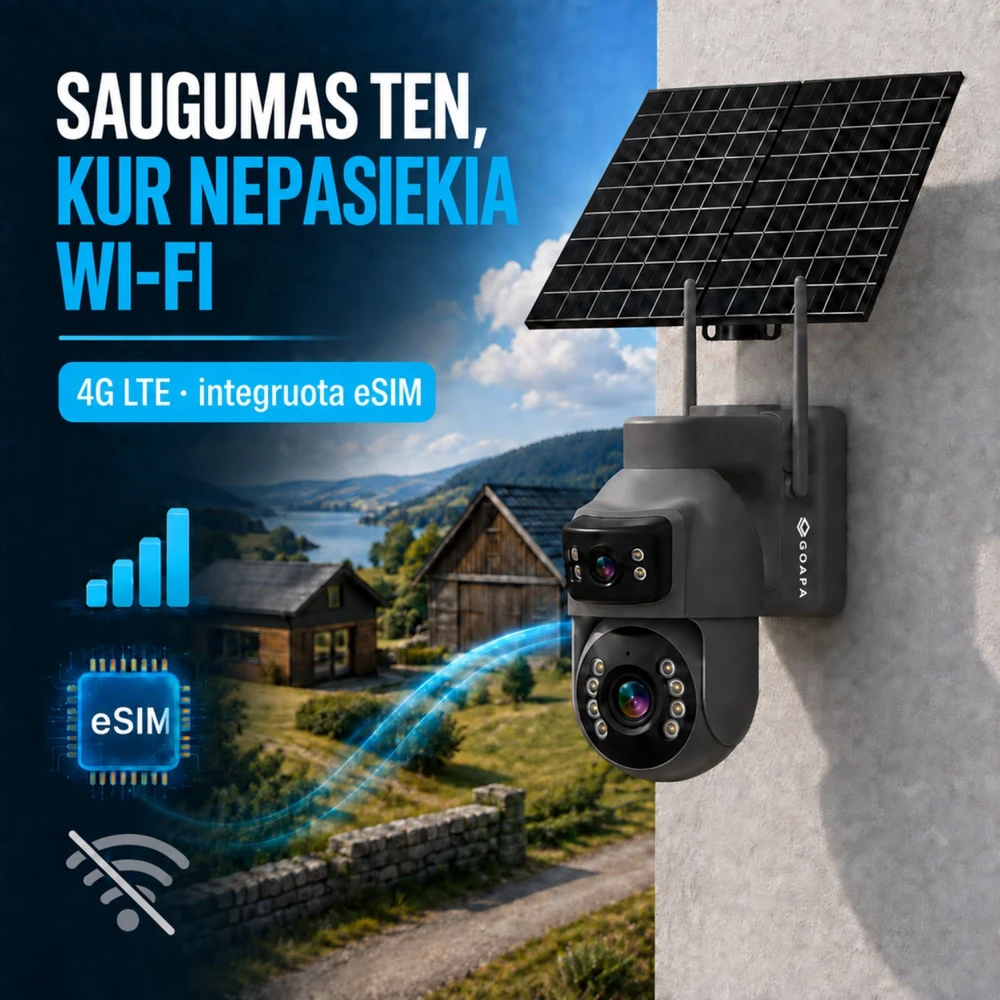 Goapa Lauko stebėjimo kamera 4G su SIM kortele ir saulės baterija, naktinis matymas, IP65