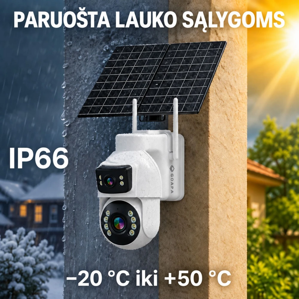 Goapa Lauko stebėjimo kamera 4G su SIM kortele ir saulės baterija, naktinis matymas, IP65