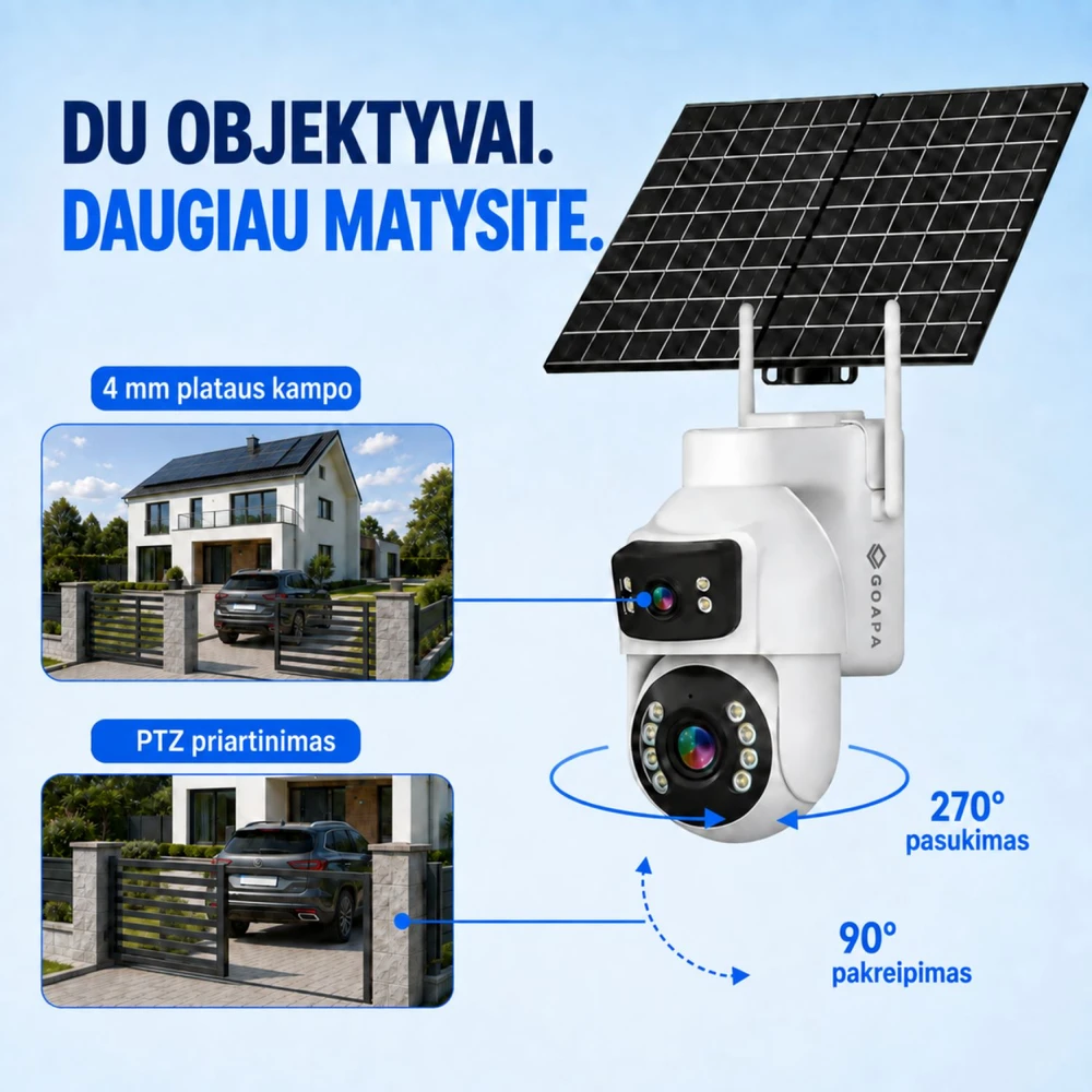 Goapa Lauko stebėjimo kamera 4G su SIM kortele ir saulės baterija, naktinis matymas, IP65